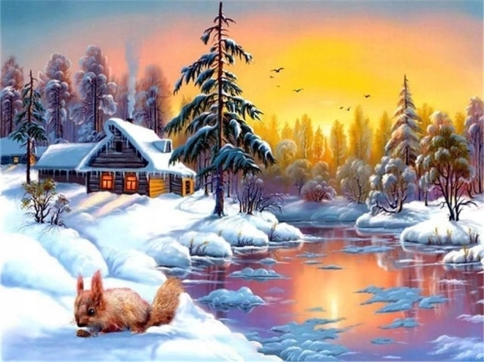 Norimpex Malen nach Zahlen Eichhörnchen im Winter 40 × 50 cm