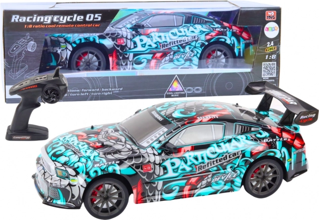 Großes Sportwagen Rennwagen mit Fernbedienung 1:8 Graffiti Lichter Geräusche