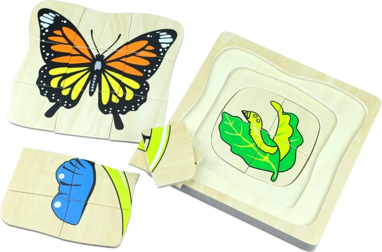 Lebenszyklus des Schmetterlings – mehrschichtiges Montessori-Holzpuzzle