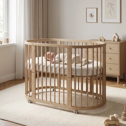Wachsende Kinderbett 3-in-1 oval mit Matratze, Nussbaum