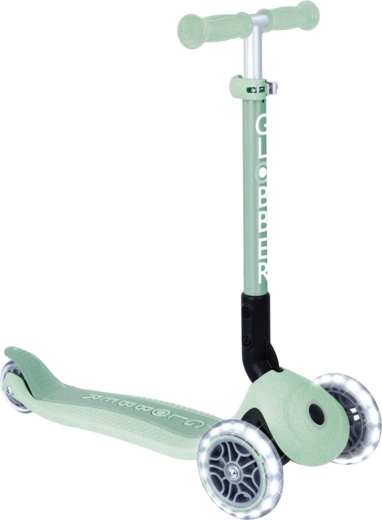 Globber Junior klappbarer Dreirad-Scooter mit leuchtenden Rädern Ecologic, pistaziengrün