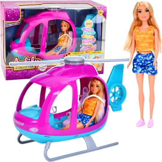 Anlily-Puppe mit rosa Hubschrauber mit beweglichen Rotorblättern