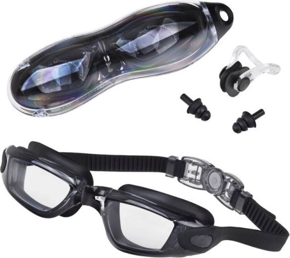 Kinder-Schwimmbrille mit UV-Schutz und Anti-Fog + Ohrenstöpsel und Nasenklammer