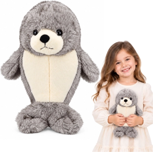 Kuscheliges Plüschrobben-Kuscheltier grau-weiß 30 cm