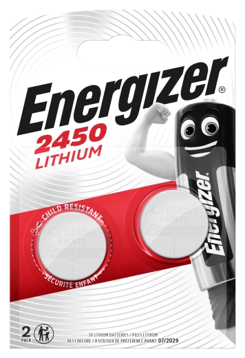 Energizer CR2450 Lithium-Knopfzellen 3 V, Packung mit 2 Stk.