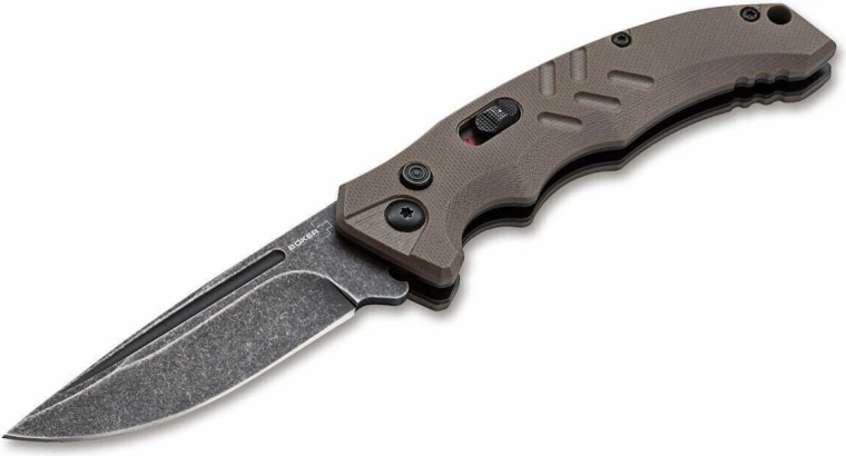 Automatisches taktisches Messer Böker Plus Intention II Coyote, D2, Stonewash, G10