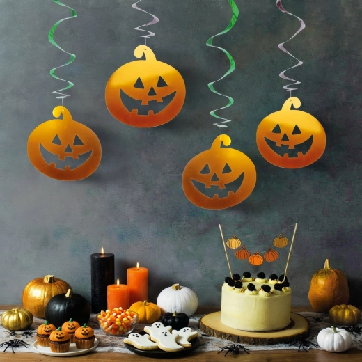 Set hängender Halloween-Dekorationen mit Kürbissen und Geistern, 12 Stück
