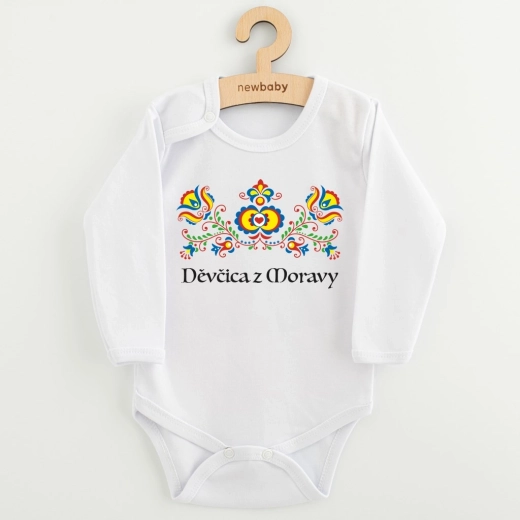 New Baby Kinderbody mit Folklore-Print Děvčica z Moravy, Langarm, Größe 80 (9–12 Monate)