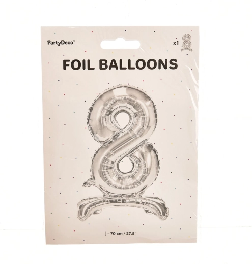 Stehender Folienballon Zahl 8 – Silber 70 cm