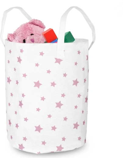 Textilspielzeugkorb Nukido weiß mit rosa Sternchen