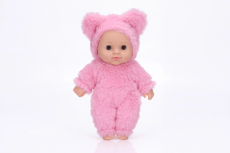 Baby im Pelzjäckchen, hellrosa, 19 cm
