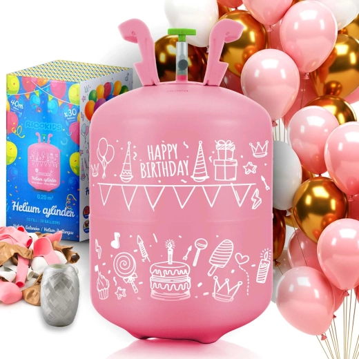 Einweg-Heliumflasche 0,20 m³ mit Ballons und Band RICOKIDS