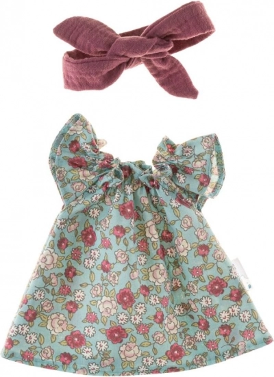Kleid mit Stirnband für 38 cm Puppe, Heideblüten