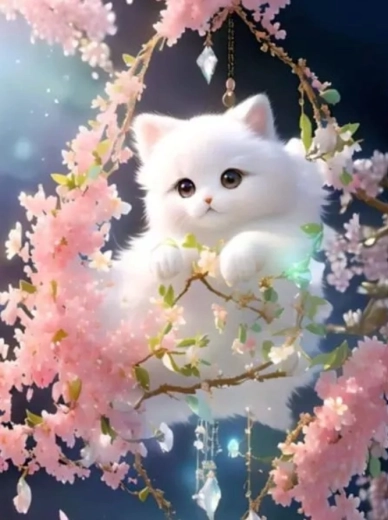 Diamantmalerei Weiße Katze 30 × 40 cm