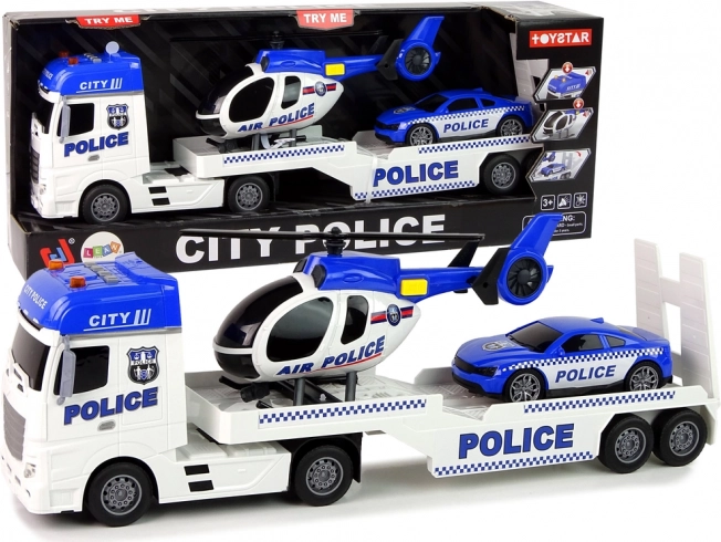 Polizei-Set Anhänger, Auto und Hubschrauber mit Geräusch- und Lichteffekten