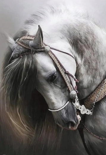 Diamantmalerei – Porträt eines weißen Pferdes 30 × 40 cm
