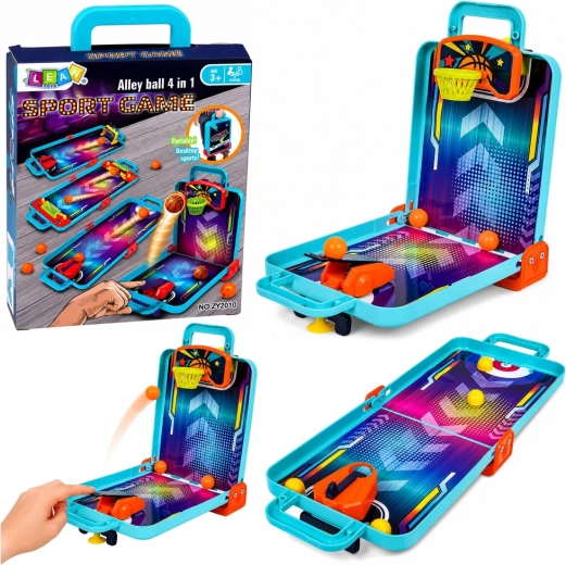Mini-Tischspiel 3 in 1: Basketball, Pinball und Kegeln im tragbaren Koffer - 1 Stück