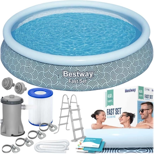 Aufblasbarer Aufstellpool BESTWAY Fast Set 457 × 107 cm Set mit Pumpe und Leiter