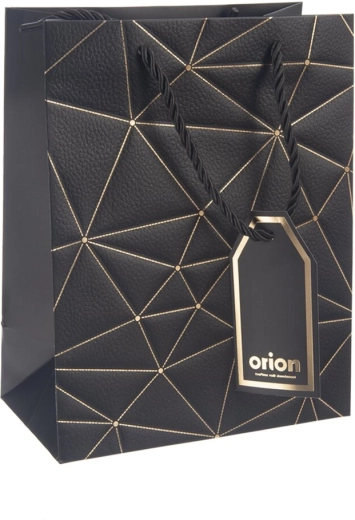 Geschenkpapiertasche mit Gittermotiv, schwarz, 18 × 10 × 23 cm
