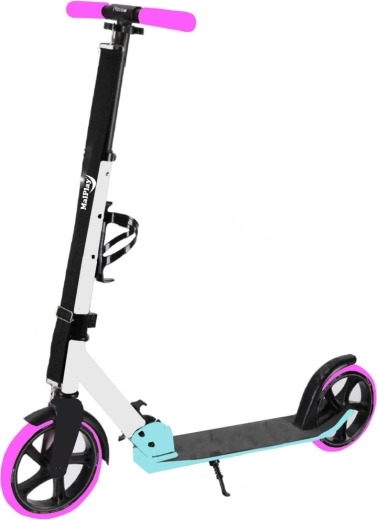 Klappbarer Scooter weiß‑rosa‑blau mit Tragegurt