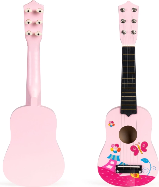 Kinder rosa Holz-Gitarre mit Metall-Saiten ECOTOYS