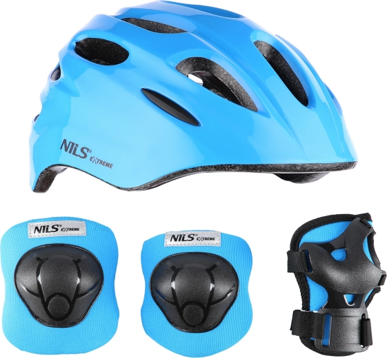 Kinderhelm und Schutzset NILS Extreme, blau – GRÖSSE XS