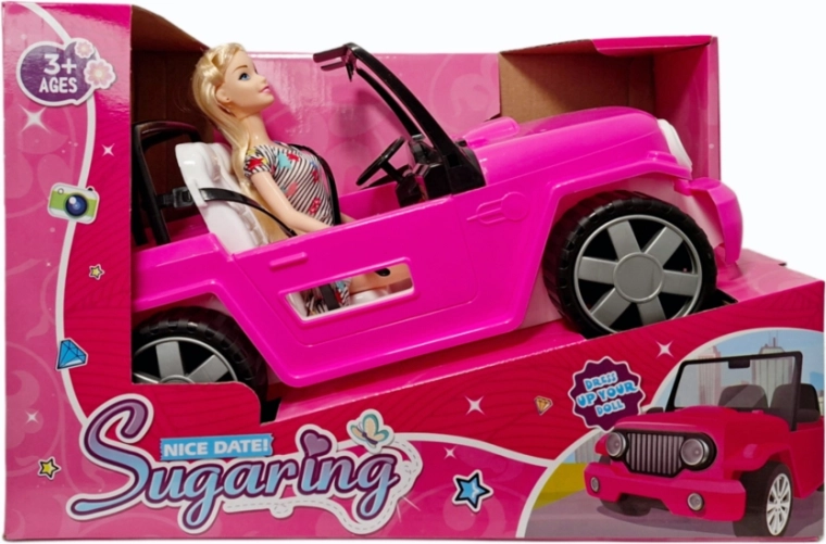 Auto für Puppe mit Puppe – Cabrio in dunkelrosa Farbe