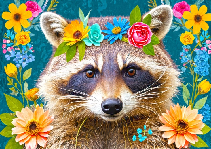 ENJOY Puzzle Blumen-Waschbär 1000 Teile