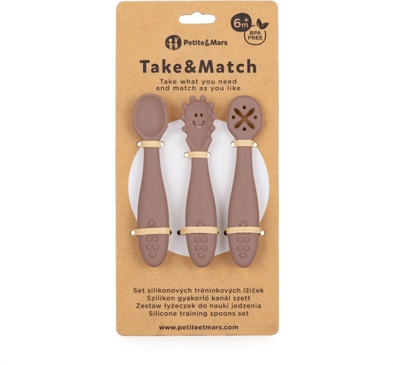 Silikon-Trainingslöffel PETITE&MARS Take&Match Velvet Latte, Set 3 Stk., 6m+