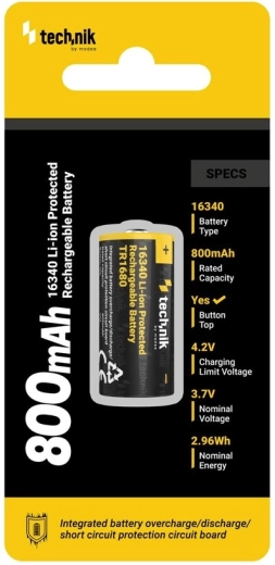 Wiederaufladbare Batterie 16340 (RCR123) 800 mAh 3,7 V