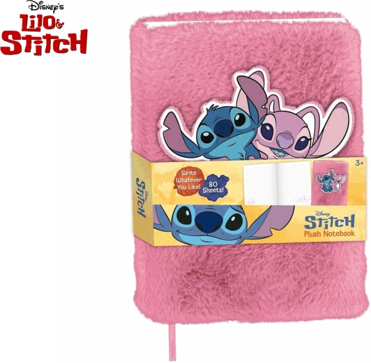 Plüsch-Notizbuch Lilo & Stitch – rosa, 80 Blatt
