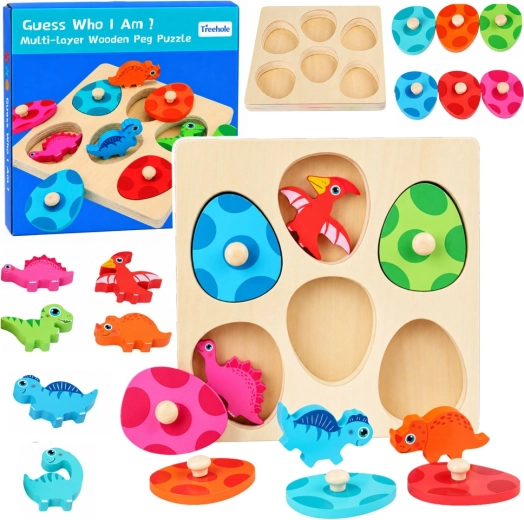 Pädagogisches Holzpuzzle mit Dinosauriern und Griffen