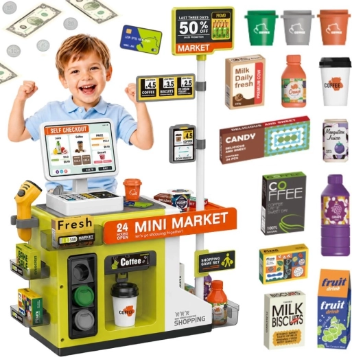 Woopie Kinder-Selbstbedienungskasse Mini-Markt mit Café - 1 Stück