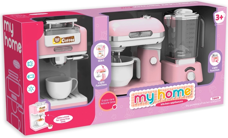 Kinderset mit Küchengeräten – Kaffeemaschine, Mixer und Entsafter