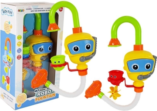 Bunter Baderoboter mit Wasserfall und Bechern