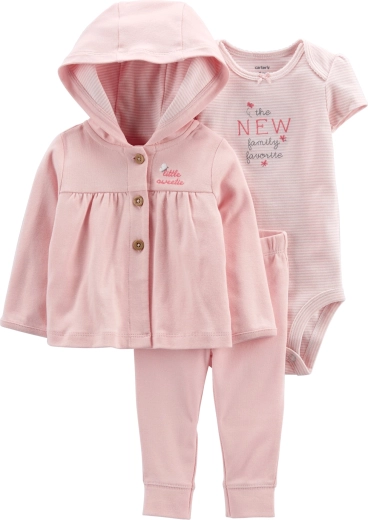 Carter’s 3-teiliges Set für Neugeborene – Kapuzen-Sweatshirt, Jogginghose und Kurzarm-Body in Grau-Orange