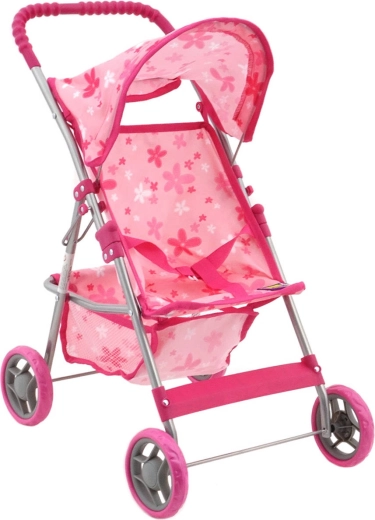 Rosa Golf-Puppenwagen mit Blumen und Korb