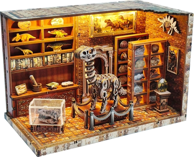 Miniatur-Puppenhaus Dinosaurier-Forschungsinstitut – DIY-Set mit LED-Beleuchtung