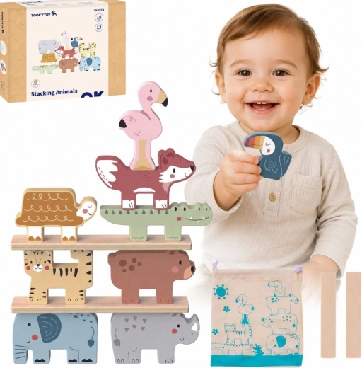 Holz-Balancierspiel mit Tieren TOOKY TOY, 13 Teile