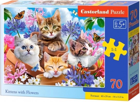 Puzzle 70 Teile Kätzchen mit Blumen