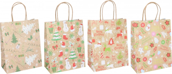 Weihnachtliche Geschenktasche, Größe S (15 × 21 × 8 cm), 4 Motive