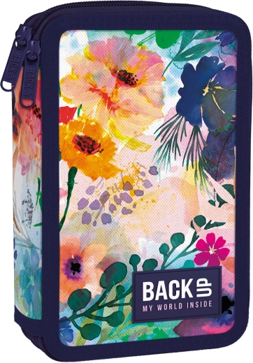 Doppelfach-Federmäppchen mit Ausstattung BackUP Blumen-Aquarell