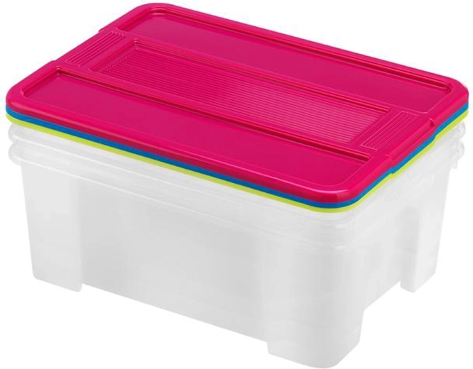 Kunststoff-Aufbewahrungsboxen mit Deckel HEIDRUN TexBox 3×10 l