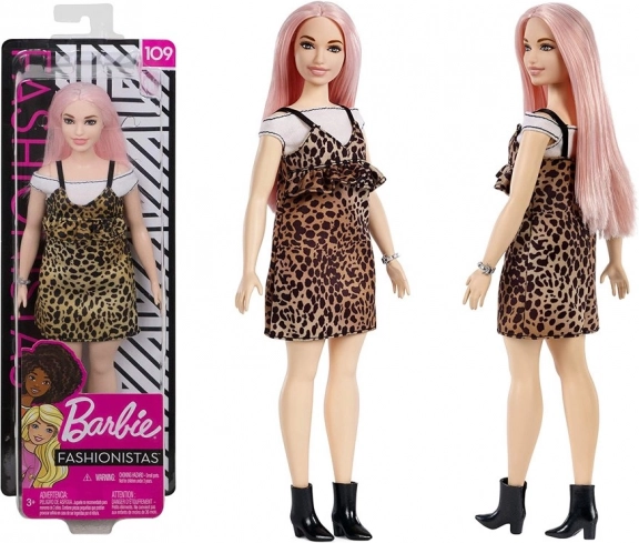 Barbie Fashionistas Puppe mit rosa Haaren und Leopardenkleid