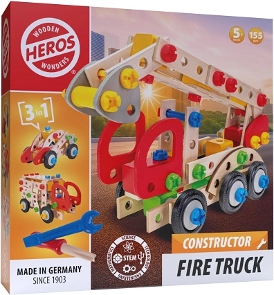 HEROS Holz-Konstruktionsbaukasten 3in1 Feuerwehrfahrzeug