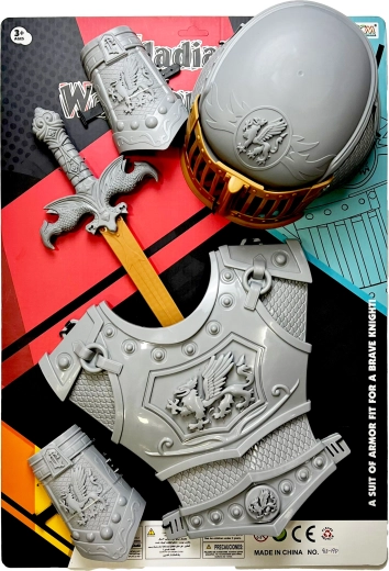 Rittersatz mit silbernem Schwert, Rüstung und Helm