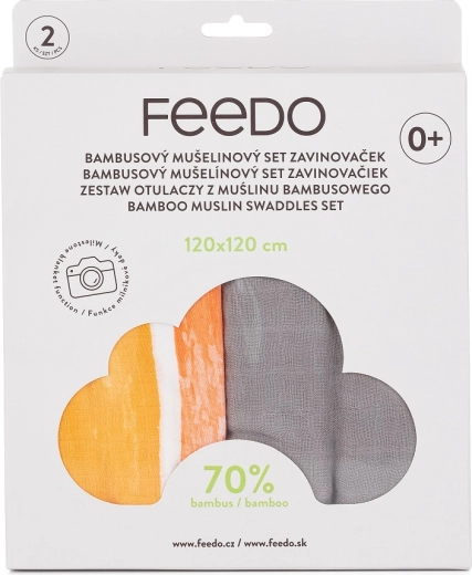 Feedo Bambus-Musselin-Wickeltücher 2 Stk. 120 × 120 cm mit Meilenstein-Regenbogen-Print