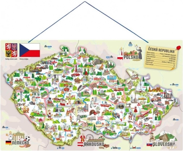 Woody magnetische Karte der Tschechischen Republik mit Bildern und Gesellschaftsspiel 3-in-1