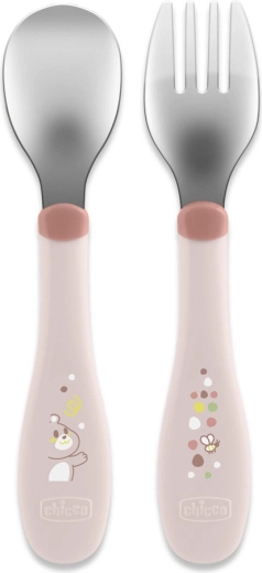 Chicco Kinderbesteck aus Edelstahl, rosa (ab 18 Monaten)