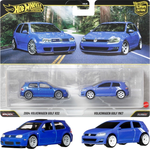 Hot Wheels Premium Set mit 2 Autos: Volkswagen Golf R32 (2004) und Golf MK7